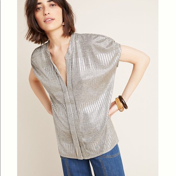Bishop + Young Metallic Blake Gold Metallic blouse M by Anthropologie NICE! - Picture 1 of 8
